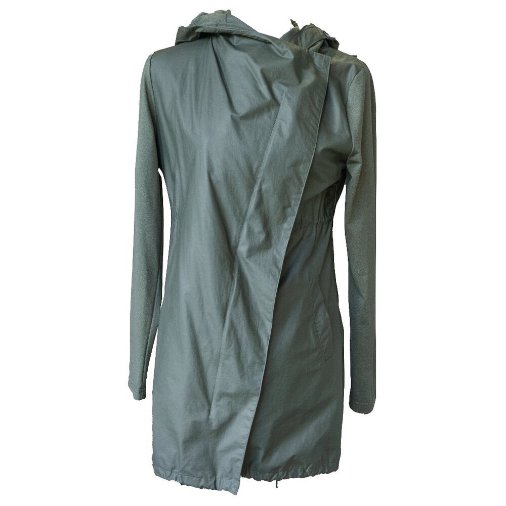 Mondetta Asymmetrical Coat Olive Green Anorak Knit Sleeve Nylon Bleend Hood